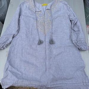 Gorsuch Roller Rabbit embroidered linen tunic dress Small